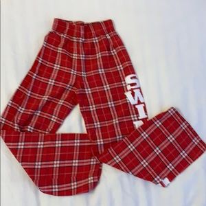 red plaid sweatpants